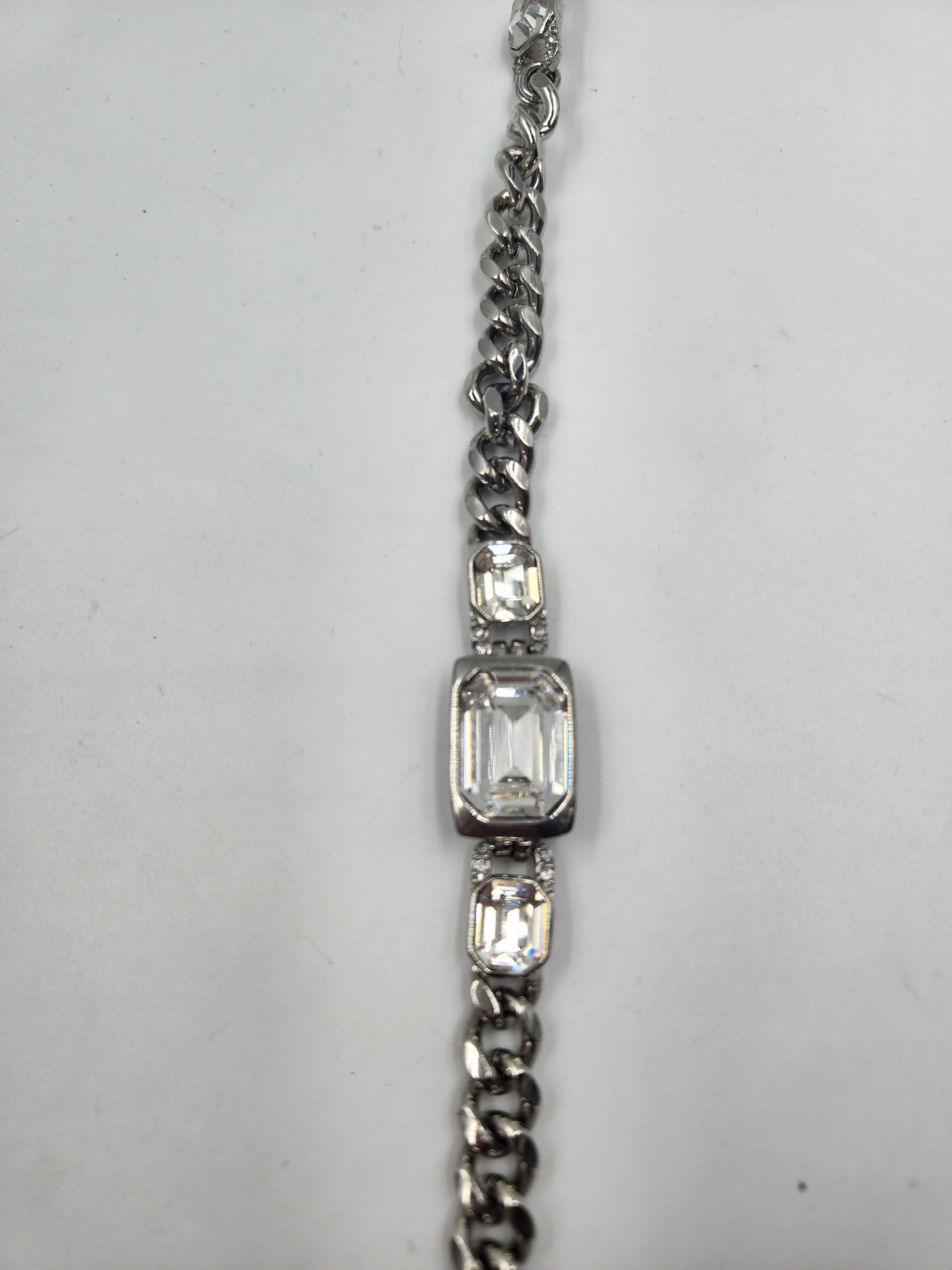Women's Givenchy Crystal Chunky Silver Long Chain Necklace Vintage Y2K RARE For Sale