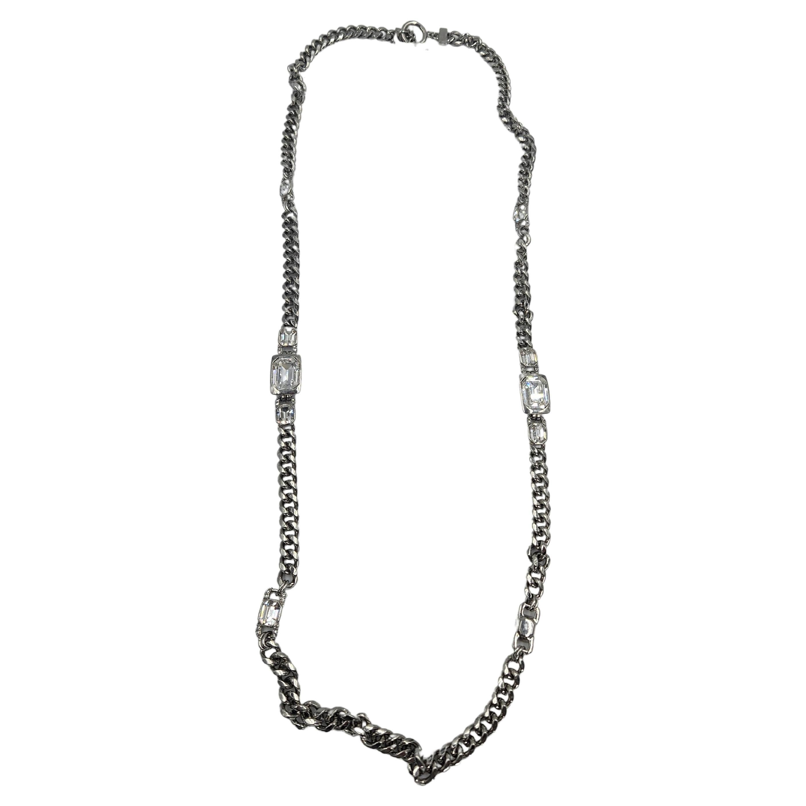 Givenchy Crystal Chunky Silver Long Chain Necklace Vintage Y2K RARE For Sale