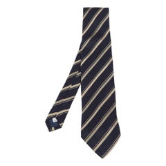 Givenchy Dark Blue & Gold Striped Silk Tie