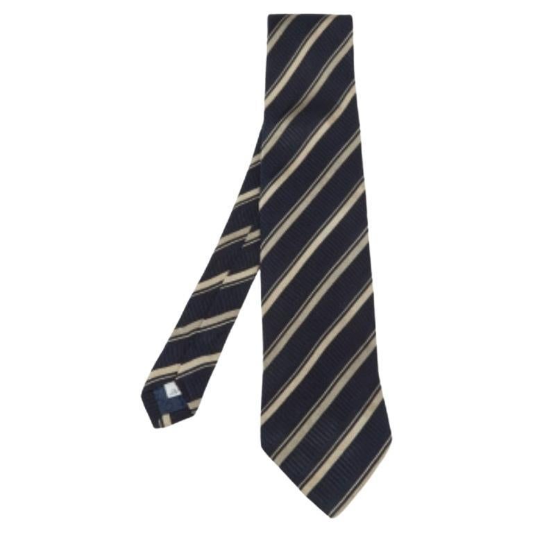 Givenchy Dark Blue & Gold Striped Silk Tie For Sale