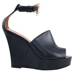 GIVENCHY dark blue leather PLATFORM WEDEGE Sandals Shoes 38.5
