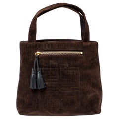 Used Givenchy Dark Brown Corduroy Monogram Logo Tote