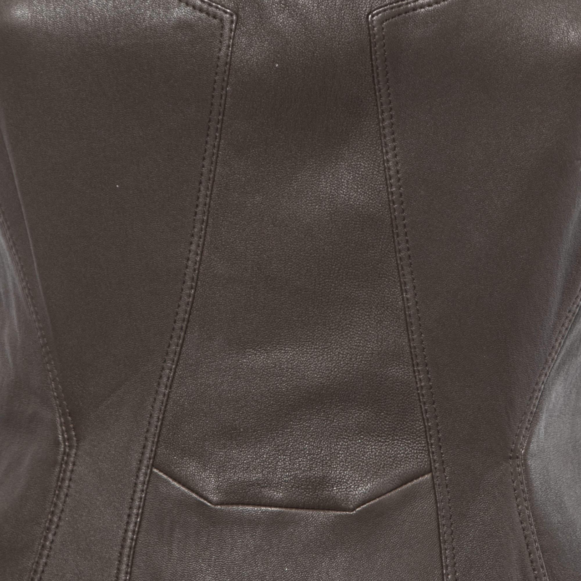 Givenchy Dark Brown Leather Flared Midi Dress M In Good Condition In Dubai, Al Qouz 2