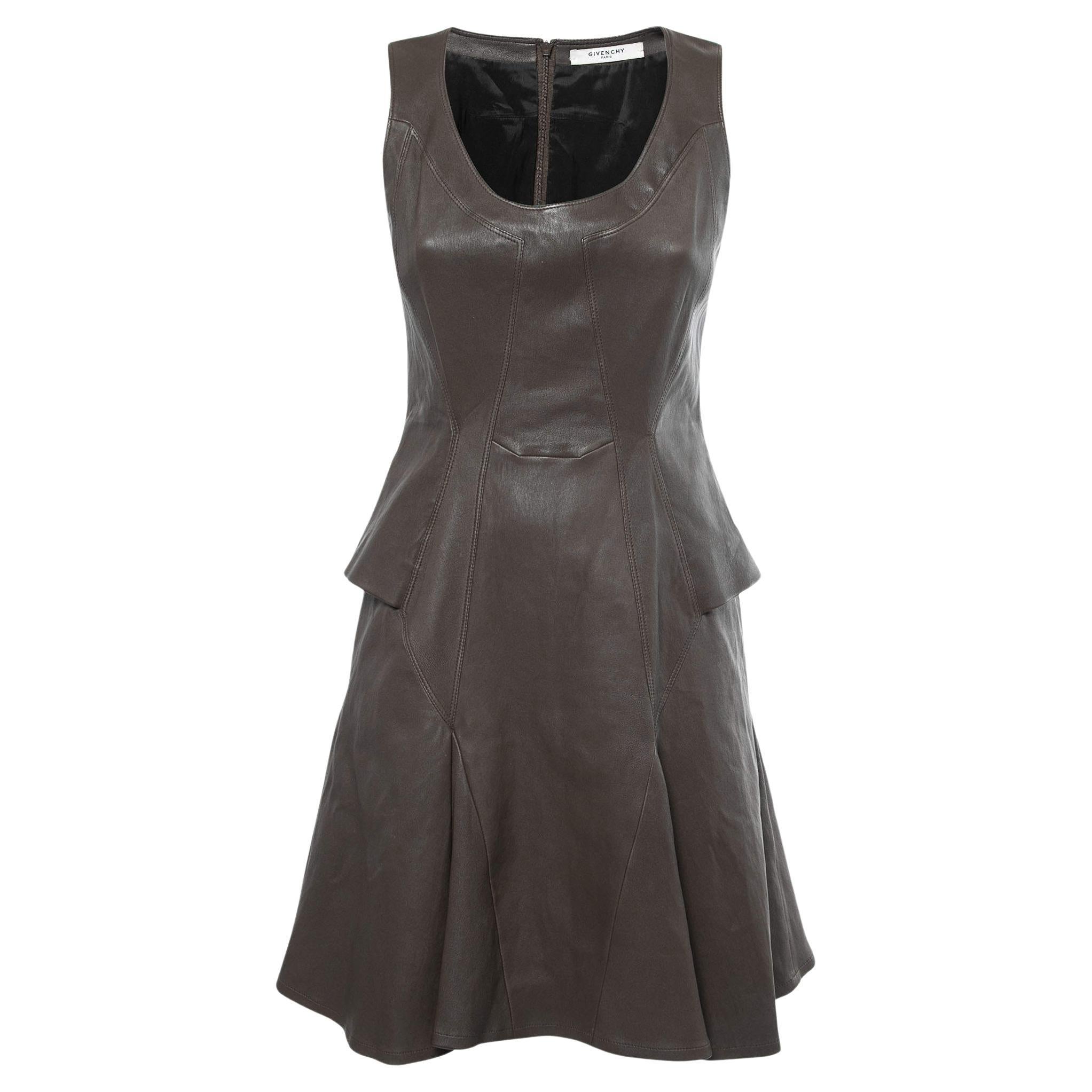 Givenchy Dark Brown Leather Flared Midi Dress M