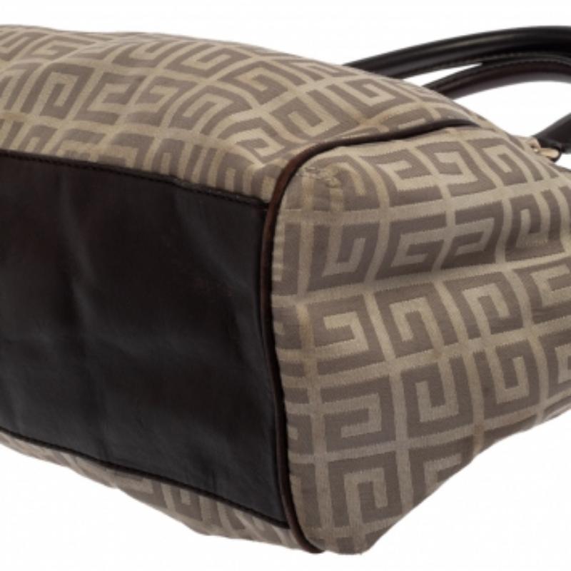 Gray Givenchy Dark Brown/White Monogram Canvas and Leather Double Zip Tote For Sale