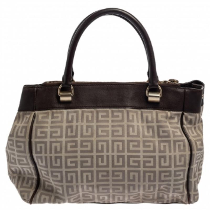 Givenchy Dark Brown/White Monogram Canvas and Leather Double Zip Tote For Sale 2
