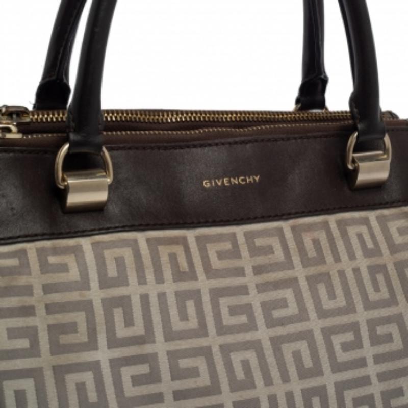 Givenchy Dark Brown/White Monogram Canvas and Leather Double Zip Tote For Sale 3