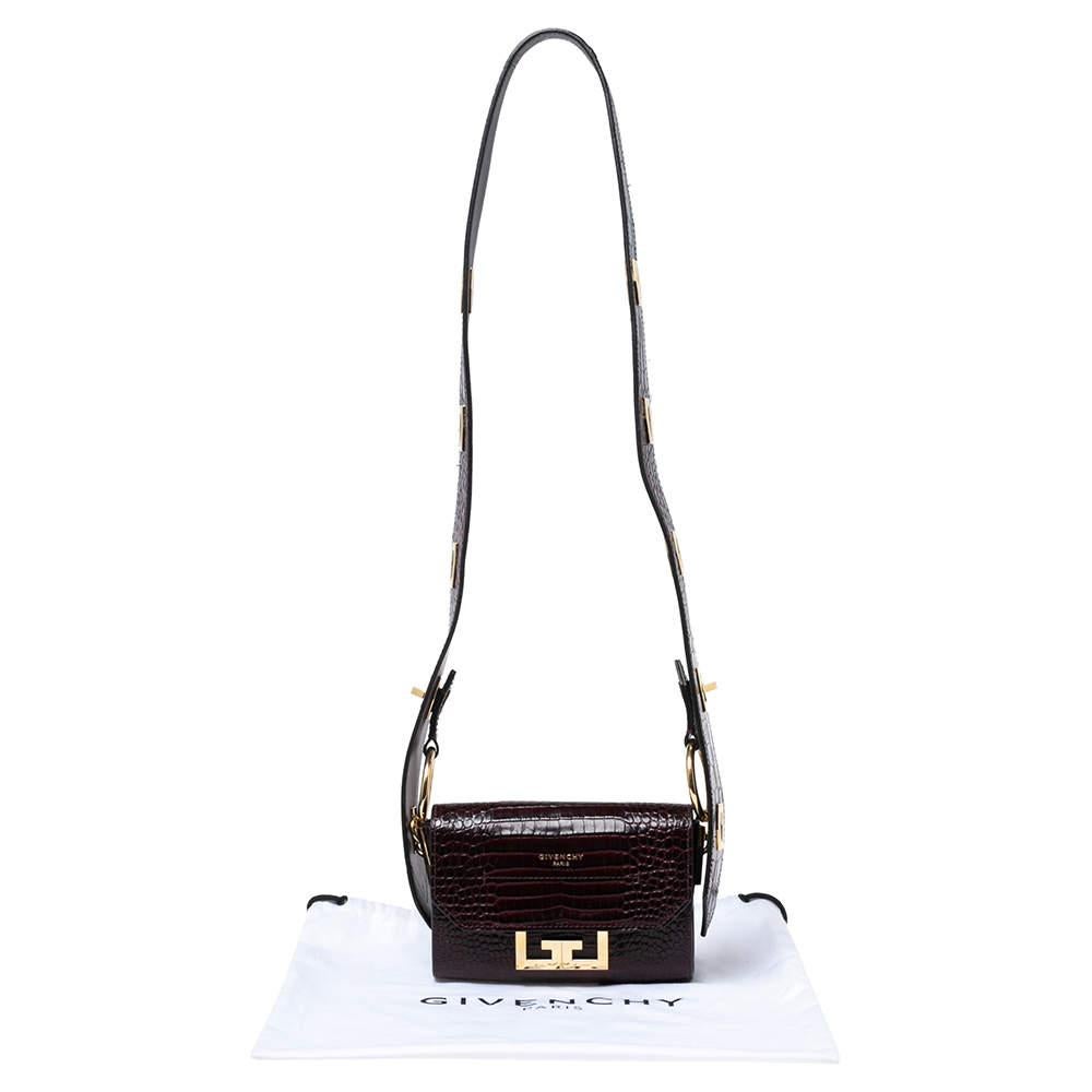 Givenchy Dark Burgundy Croc Embossed Leather Nano Eden Shoulder Bag For Sale 6