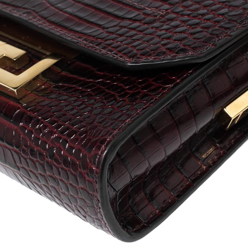 Givenchy Dark Burgundy Croc Embossed Leather Nano Eden Shoulder Bag In Good Condition In Dubai, Al Qouz 2