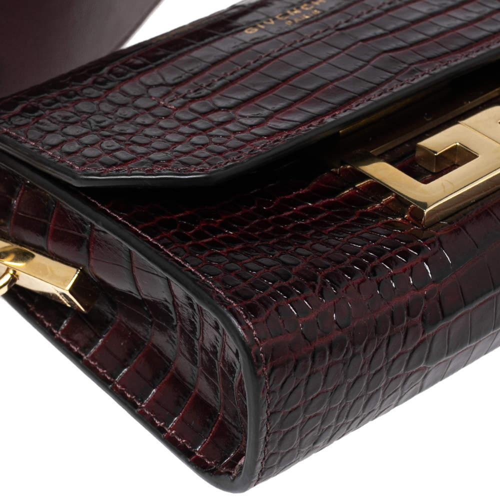 Men's Givenchy Dark Burgundy Croc Embossed Leather Nano Eden Shoulder Bag