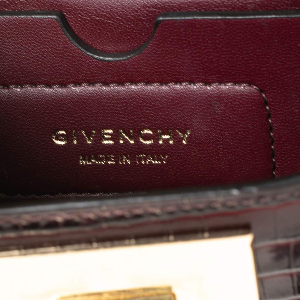 Givenchy Dark Burgundy Croc Embossed Leather Nano Eden Shoulder Bag For Sale 2
