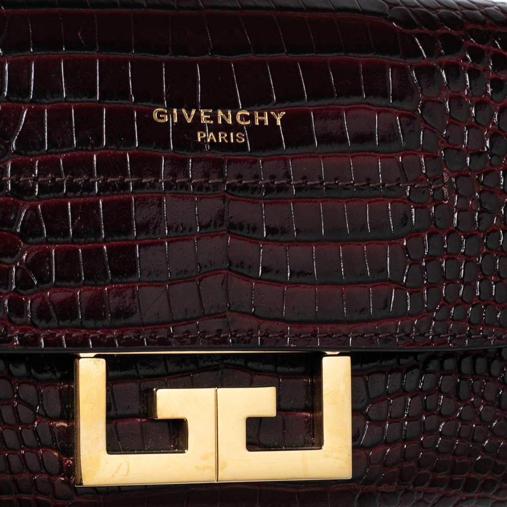 Givenchy Dark Burgundy Croc Embossed Leather Nano Eden Shoulder Bag For Sale 4