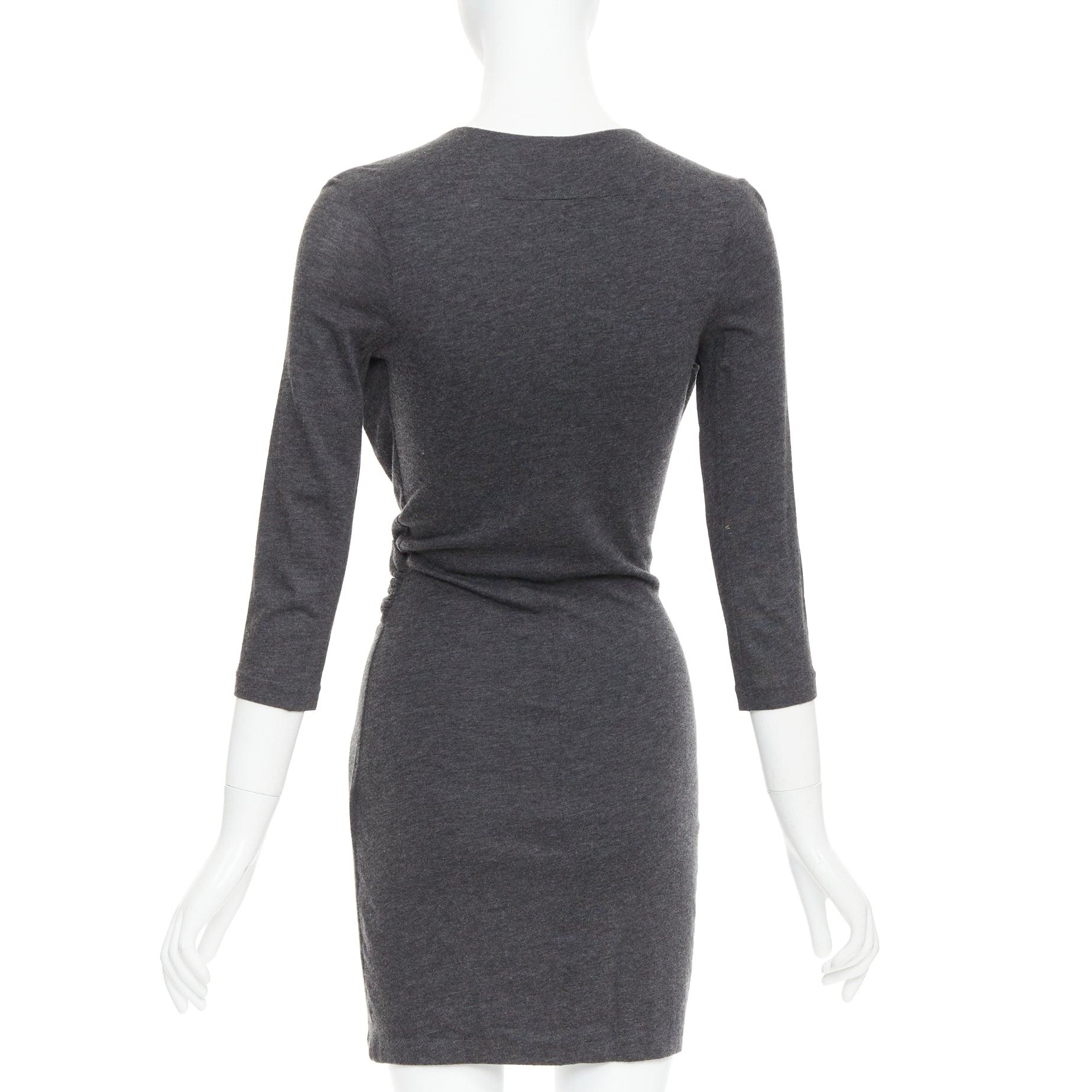 Women's GIVENCHY dark grey lyocell cashmere deep V ruched draped mini dress M For Sale