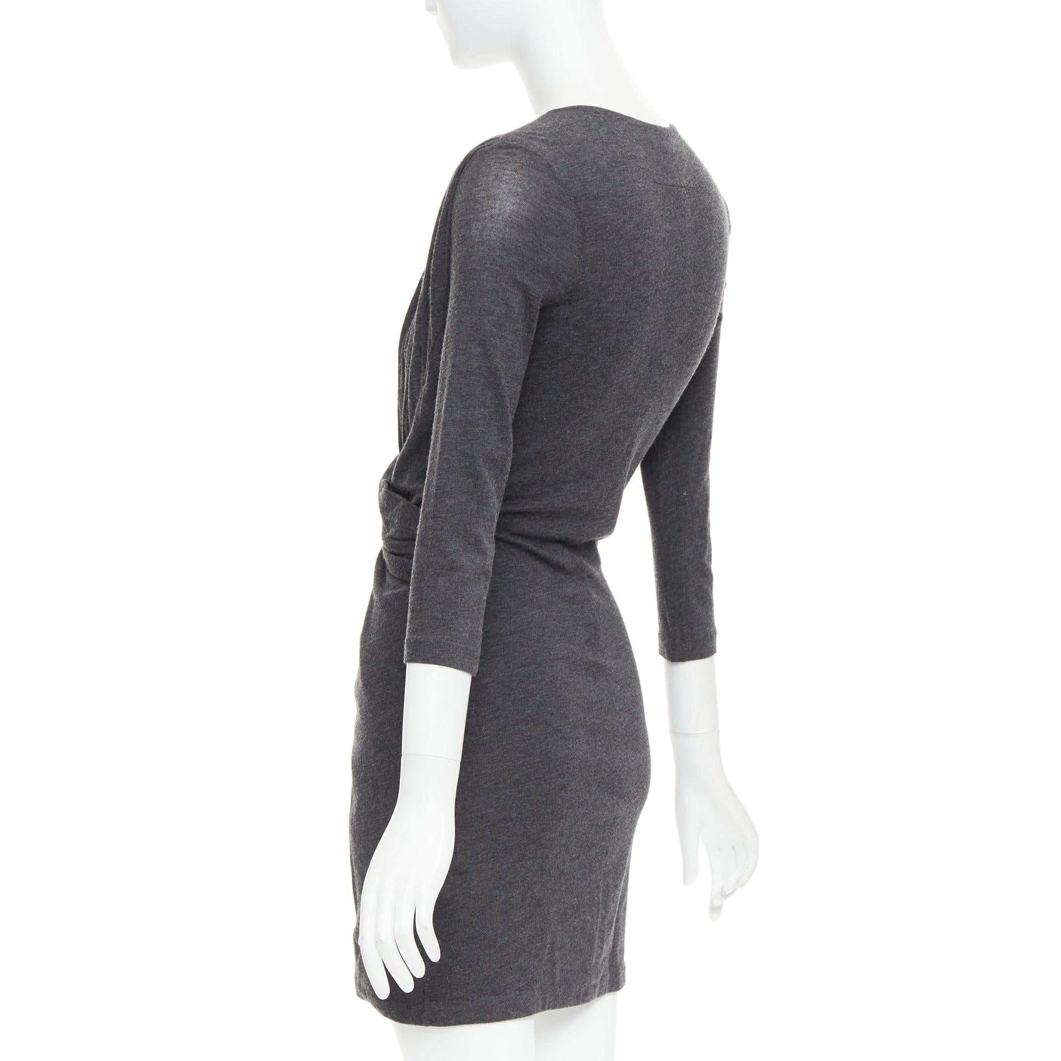 GIVENCHY dark grey lyocell cashmere deep V ruched draped mini dress M For Sale 1