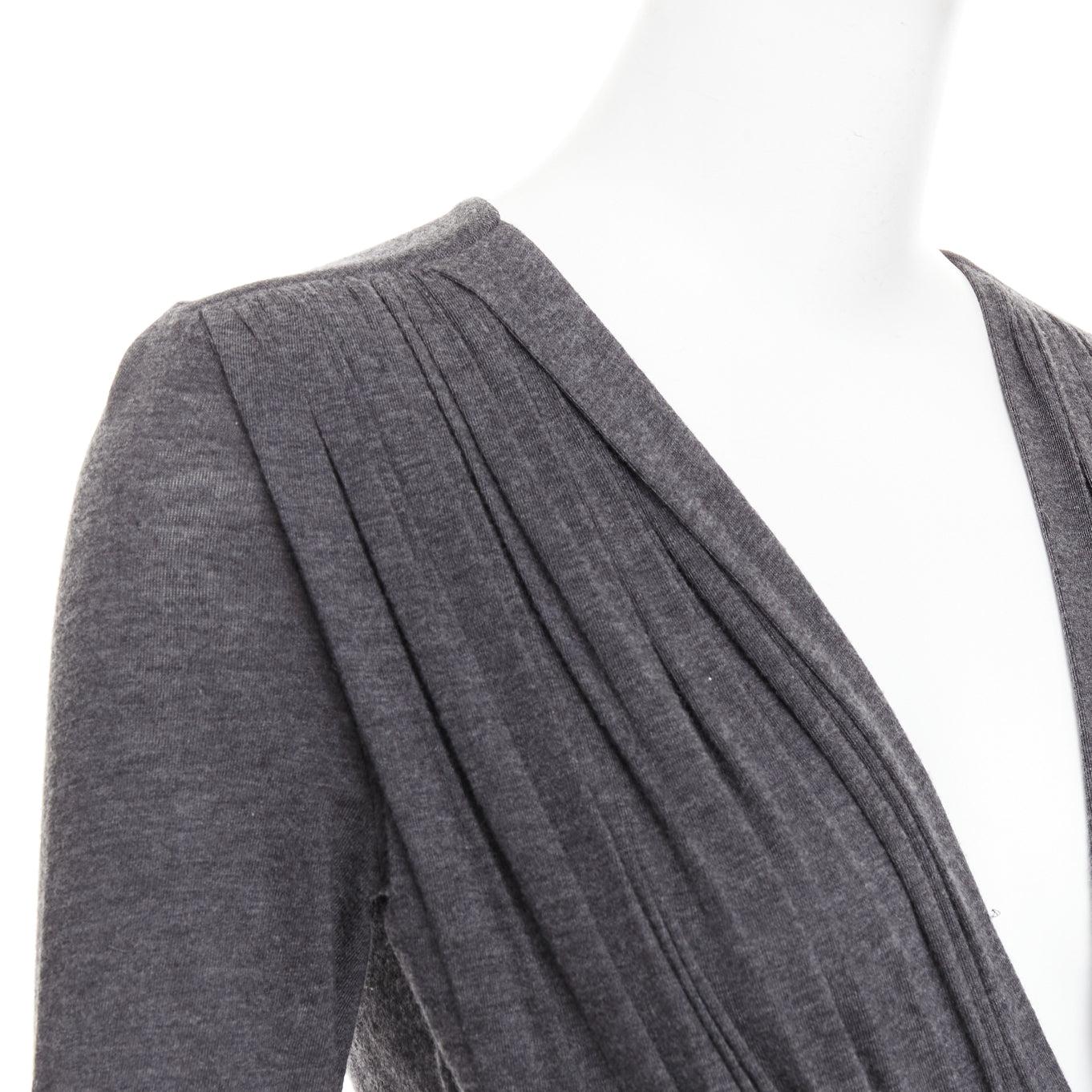 GIVENCHY dark grey lyocell cashmere deep V ruched draped mini dress M For Sale 2