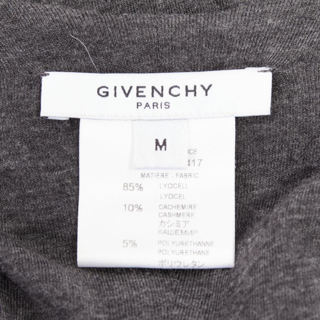 GIVENCHY dark grey lyocell cashmere deep V ruched draped mini dress M For Sale 3