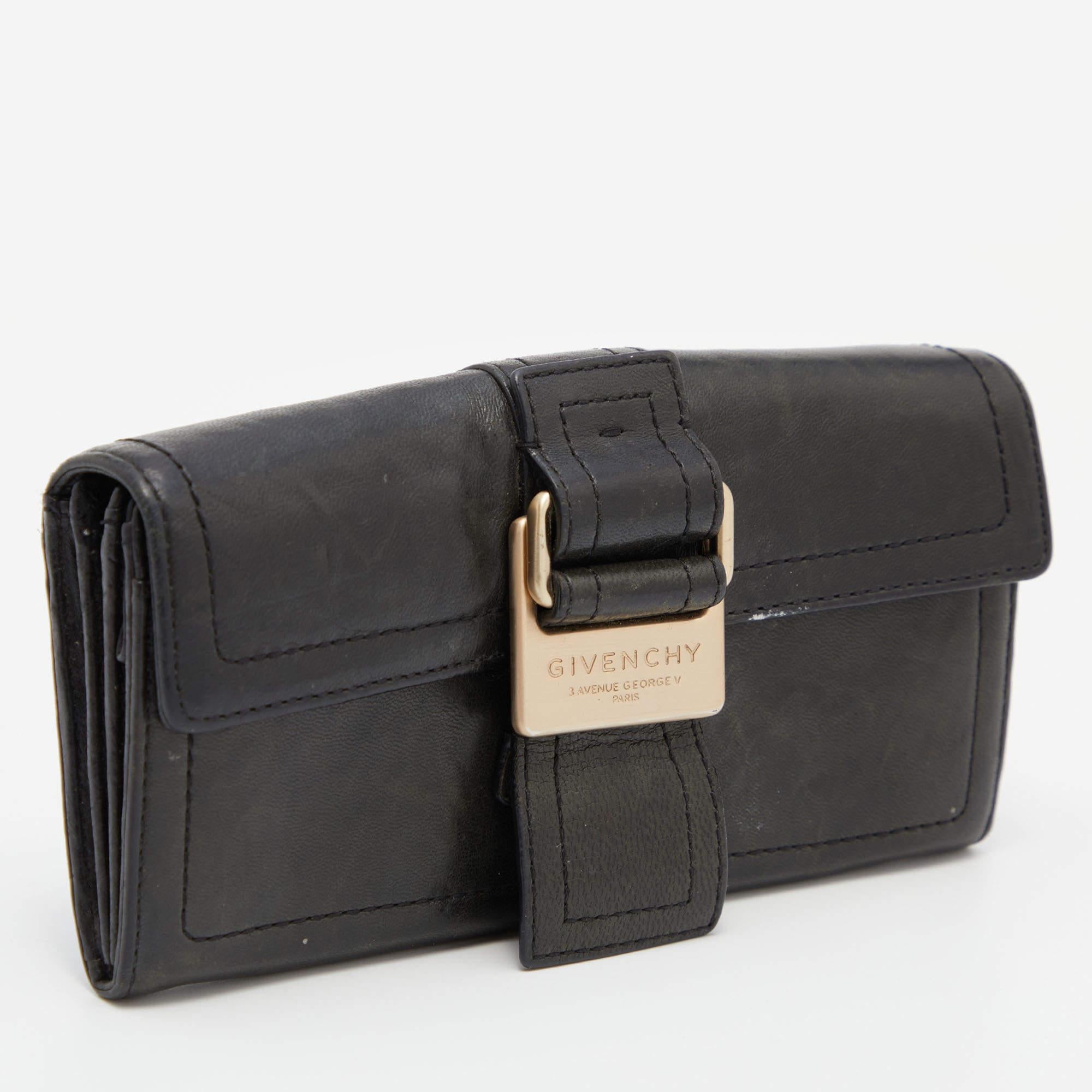 Black Givenchy Deep Green Leather Flap Continental Wallet For Sale