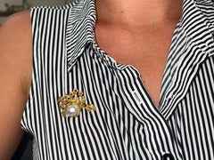 Givenchy Diamond, Ruby and Mabe Pearl Brooch in 14k Yellow Gold