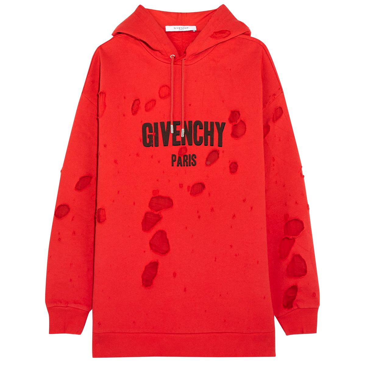 Givenchy Distressed Chiffon-Paneled Cotton Hoodie