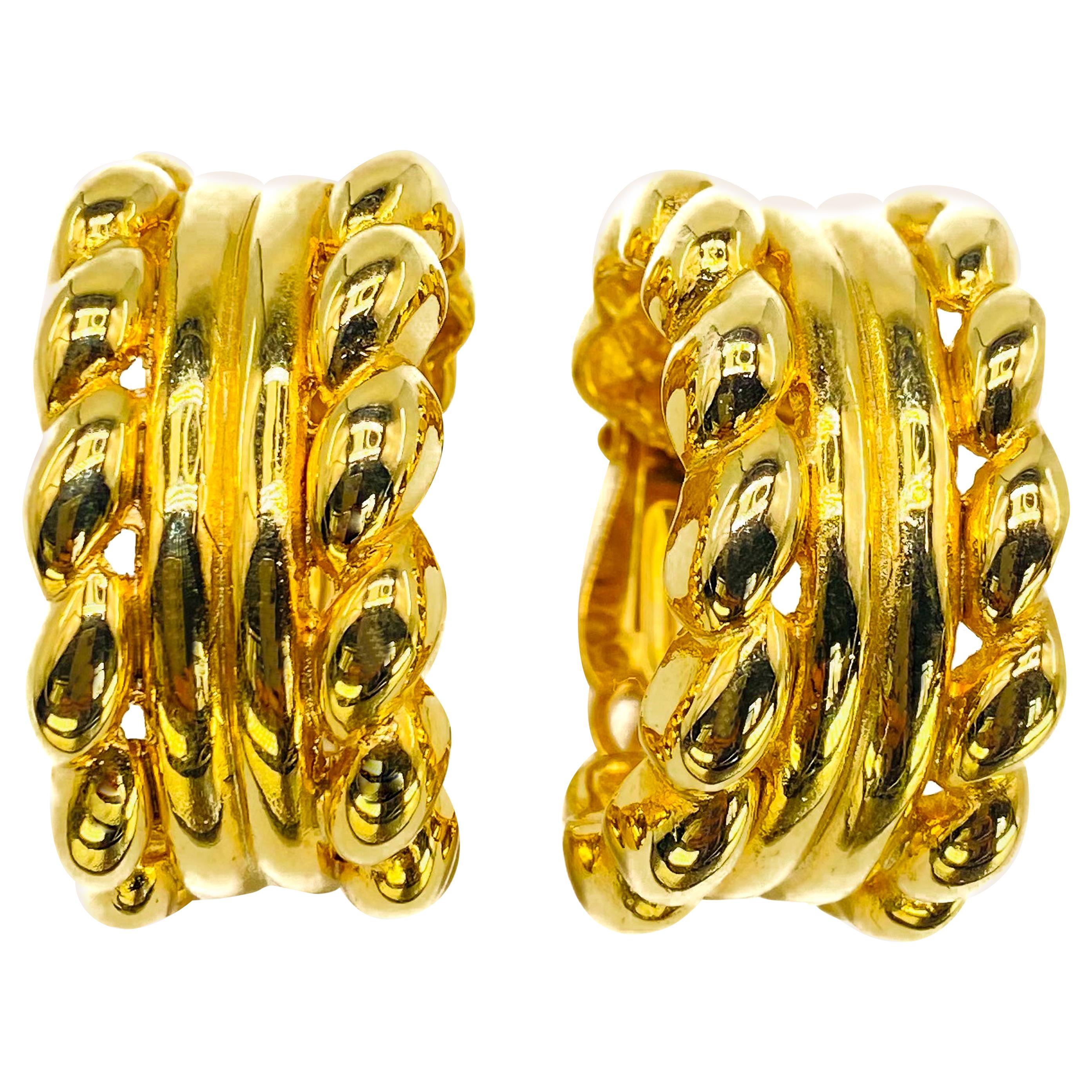 Vintage GIVENCHY Gold Plated Clip On Earrings 1980s For Sale at 1stDibs