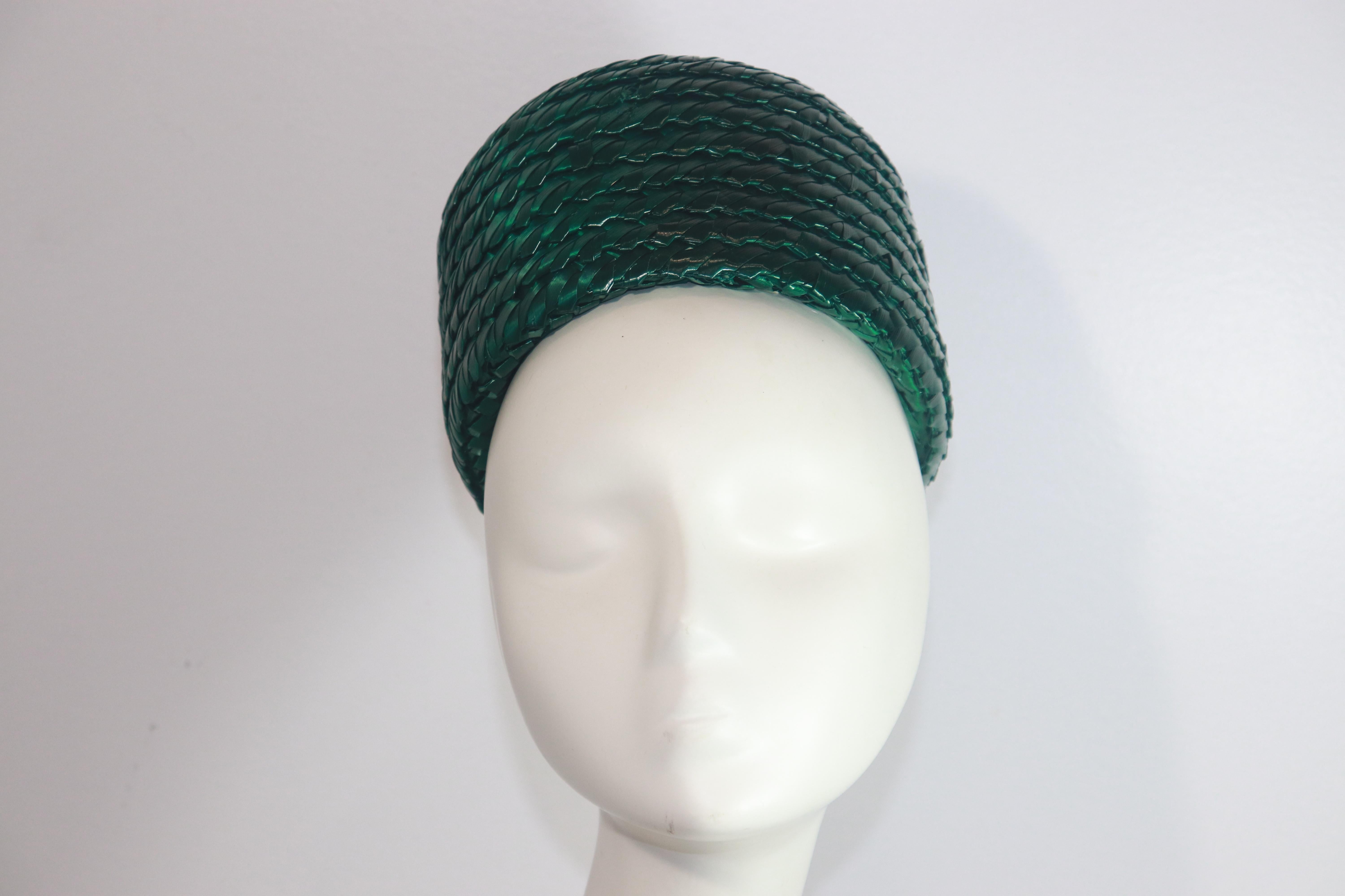 Women's GIVENCHY Emerald Green Fine Raffia Straw Pillbox Hat For Sale