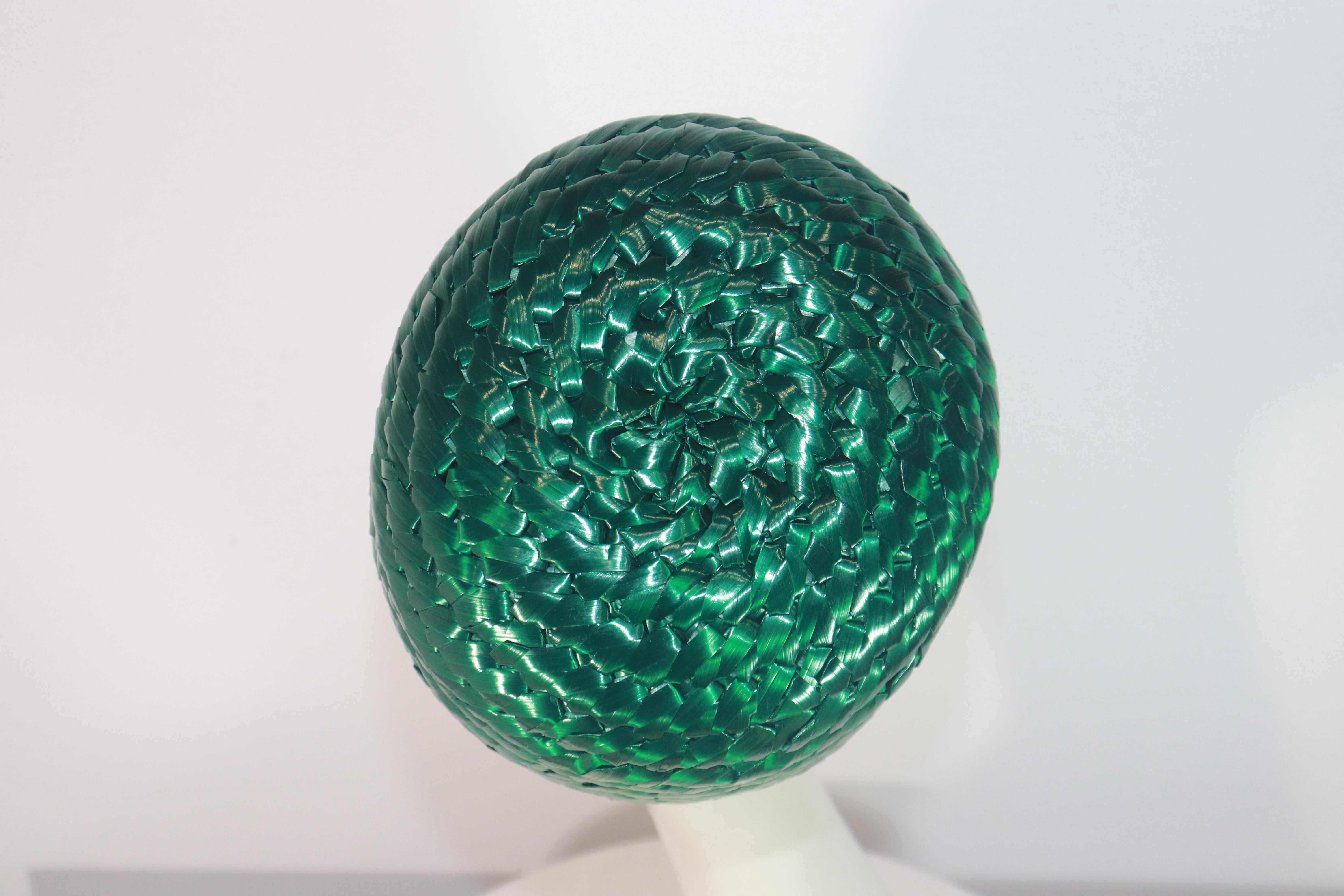 GIVENCHY Emerald Green Fine Raffia Straw Pillbox Hat For Sale 5