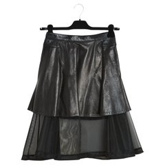 Givenchy Fall 2011 Jupe Cuir Voile FR40 Black Leather Tulle Skirt UK12 US10