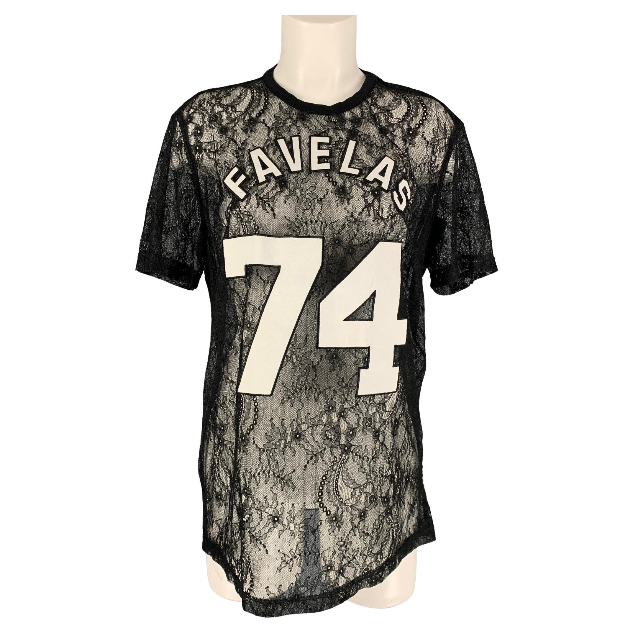 GIVENCHY Fall 2014 Size S Black White Favelas 74 Lace Crew-Neck T-Shirt