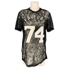 GIVENCHY Herbst 2014 Größe S Schwarz Weiß Favelas 74 Spitze Crew-Neck T-Shirt mit Rundhalsausschnitt