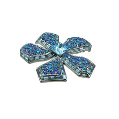Givenchy Fancy Cut Hues of Blue Crystal Flower Brooch 2000s