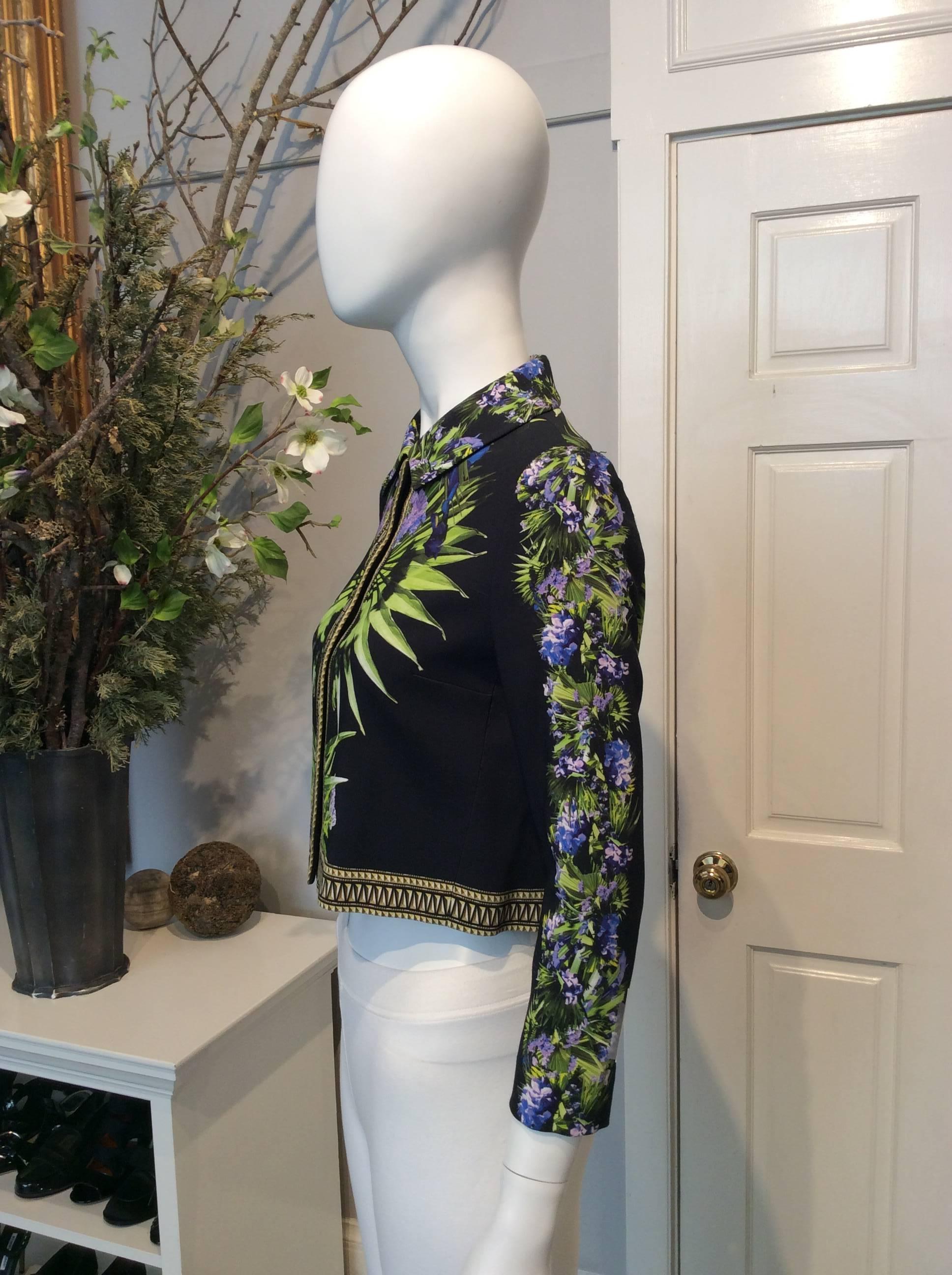 Givenchy Floral Patterned Black Cropped Jacket  In Excellent Condition For Sale In San Francisco, CA