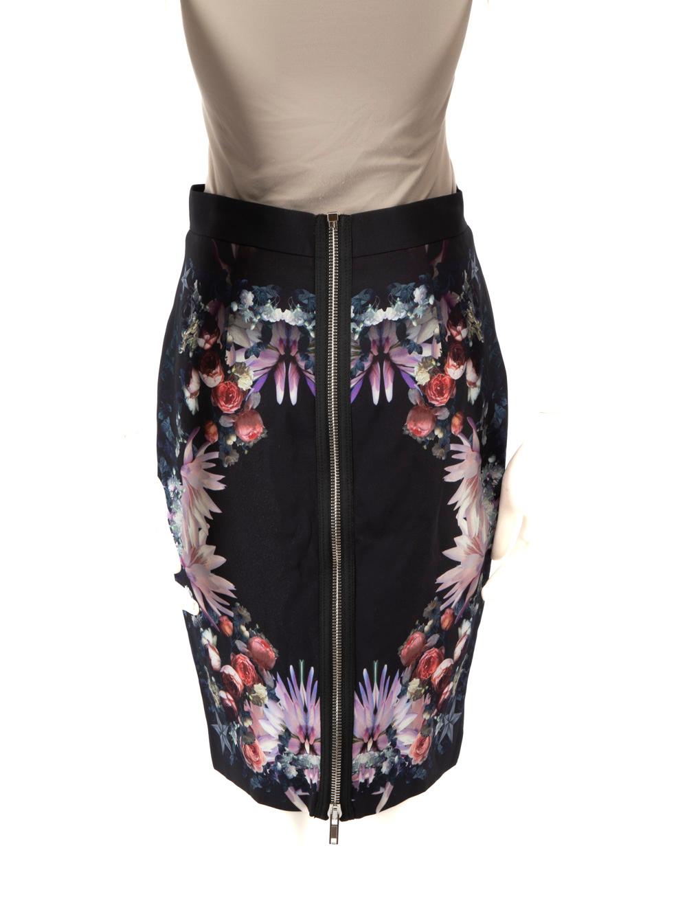 Black Givenchy Floral Printed Full-Zip Pencil Skirt Size M For Sale