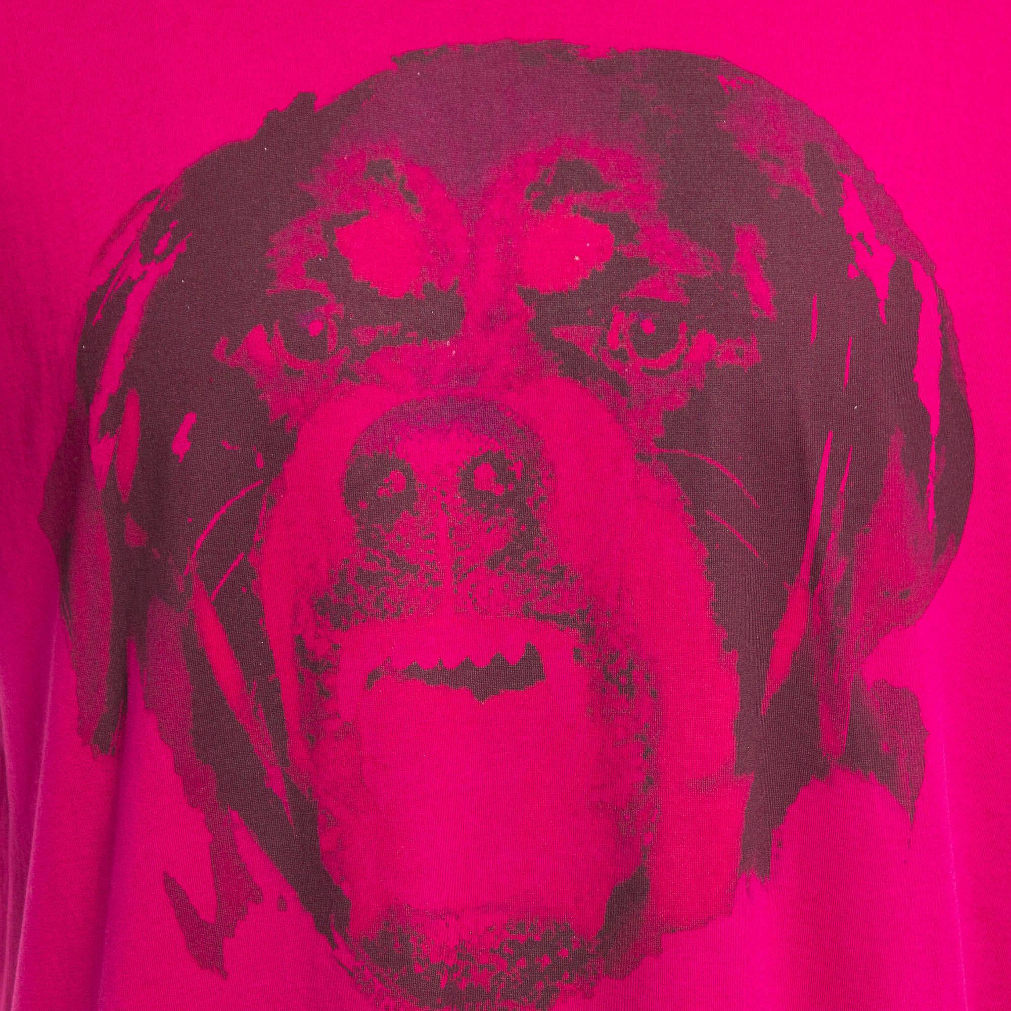 Givenchy Fuchsia Pink Printed Cotton Crew Neck T-Shirt S In Excellent Condition For Sale In Dubai, Al Qouz 2