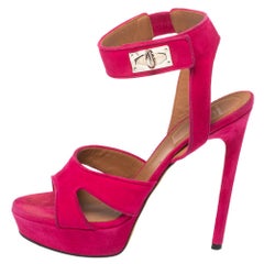 Givenchy Fuchsia Suede Shark Tooth Ankle Strap Platform Sandals Size 39