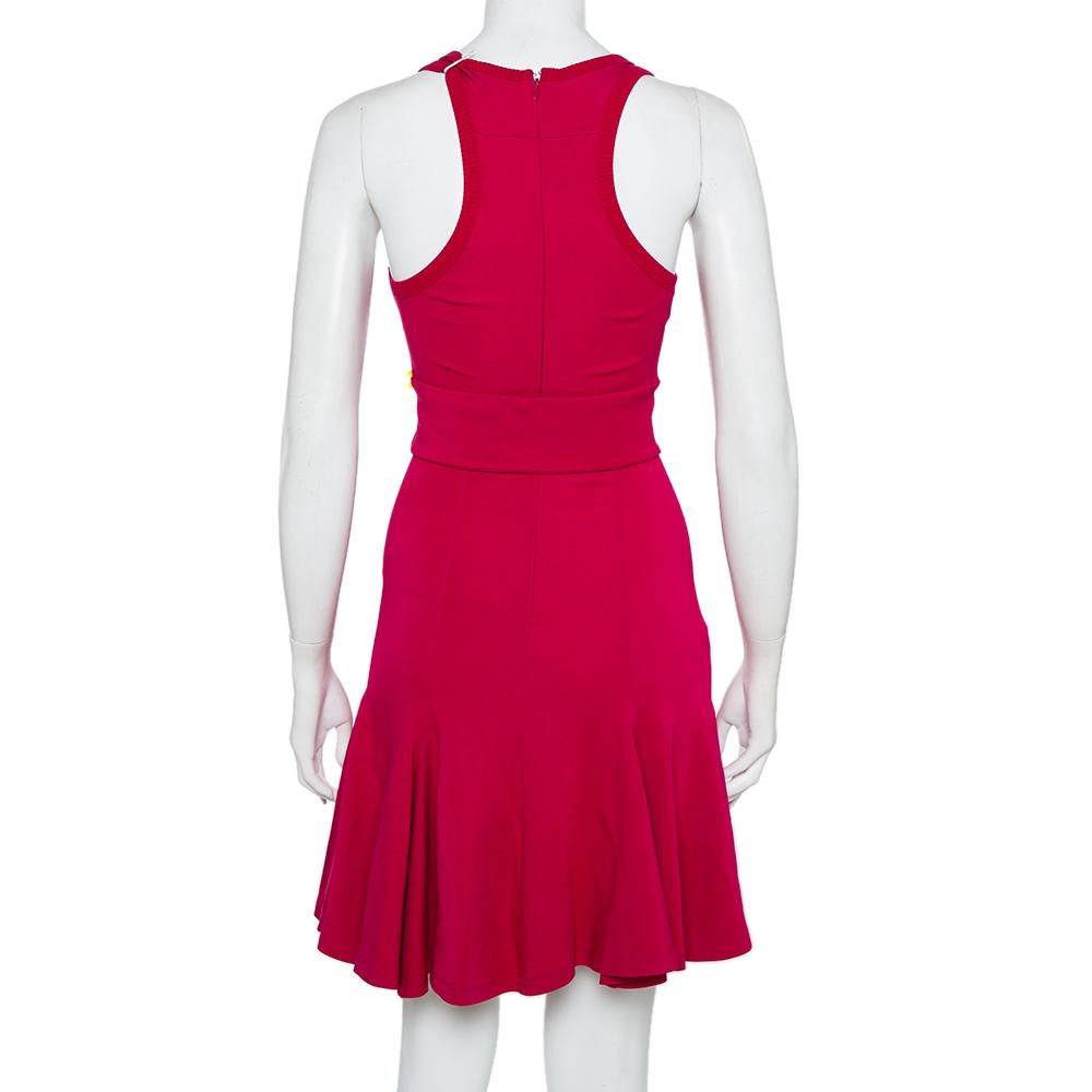 Givenchy Fuschia Pink Jersey Sleeveless Banded Fit & Flare Dress S In Good Condition In Dubai, Al Qouz 2