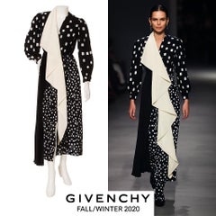 Givenchy FW20 Runway Black & White Silk Dress with Asymmetric Ruffle FR 36