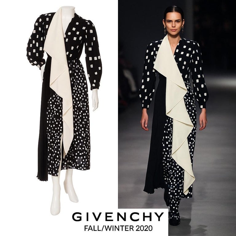Givenchy FW20 Runway Black and White Silk Dress with Asymmetric