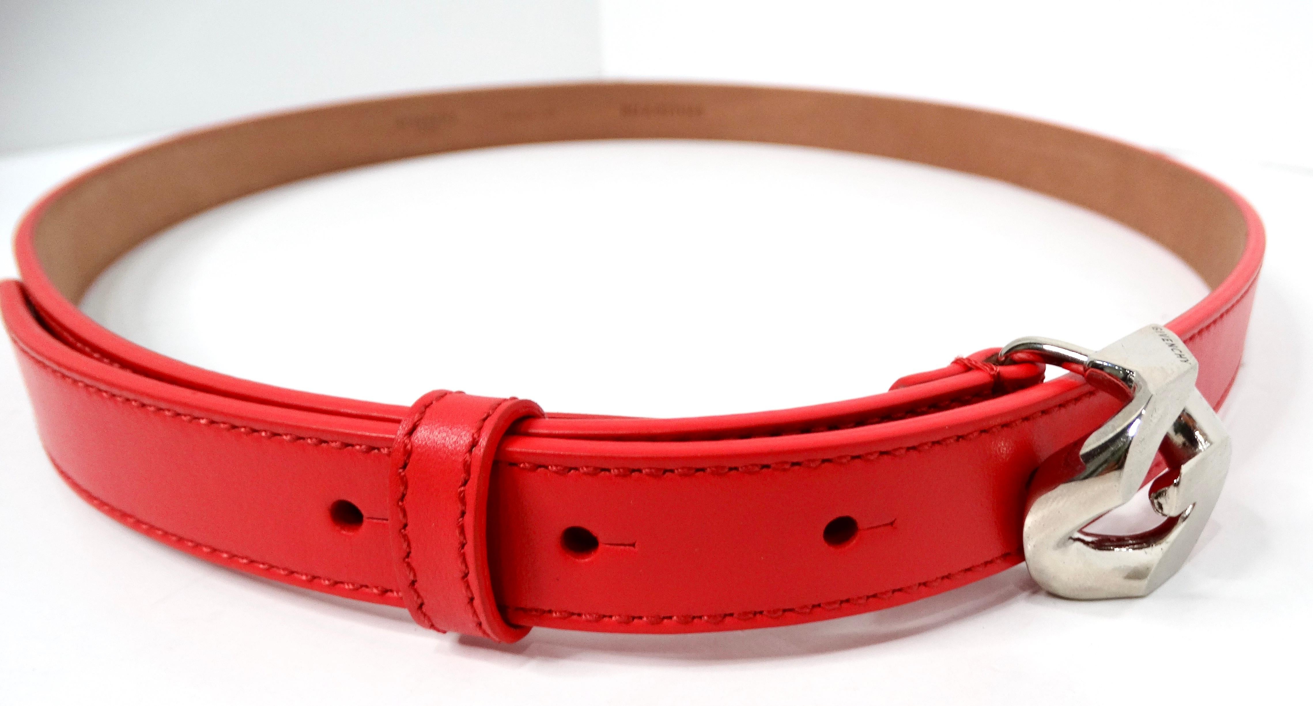 Cintura Givenchy G-Chain in pelle argentata e rossa in vendita 1