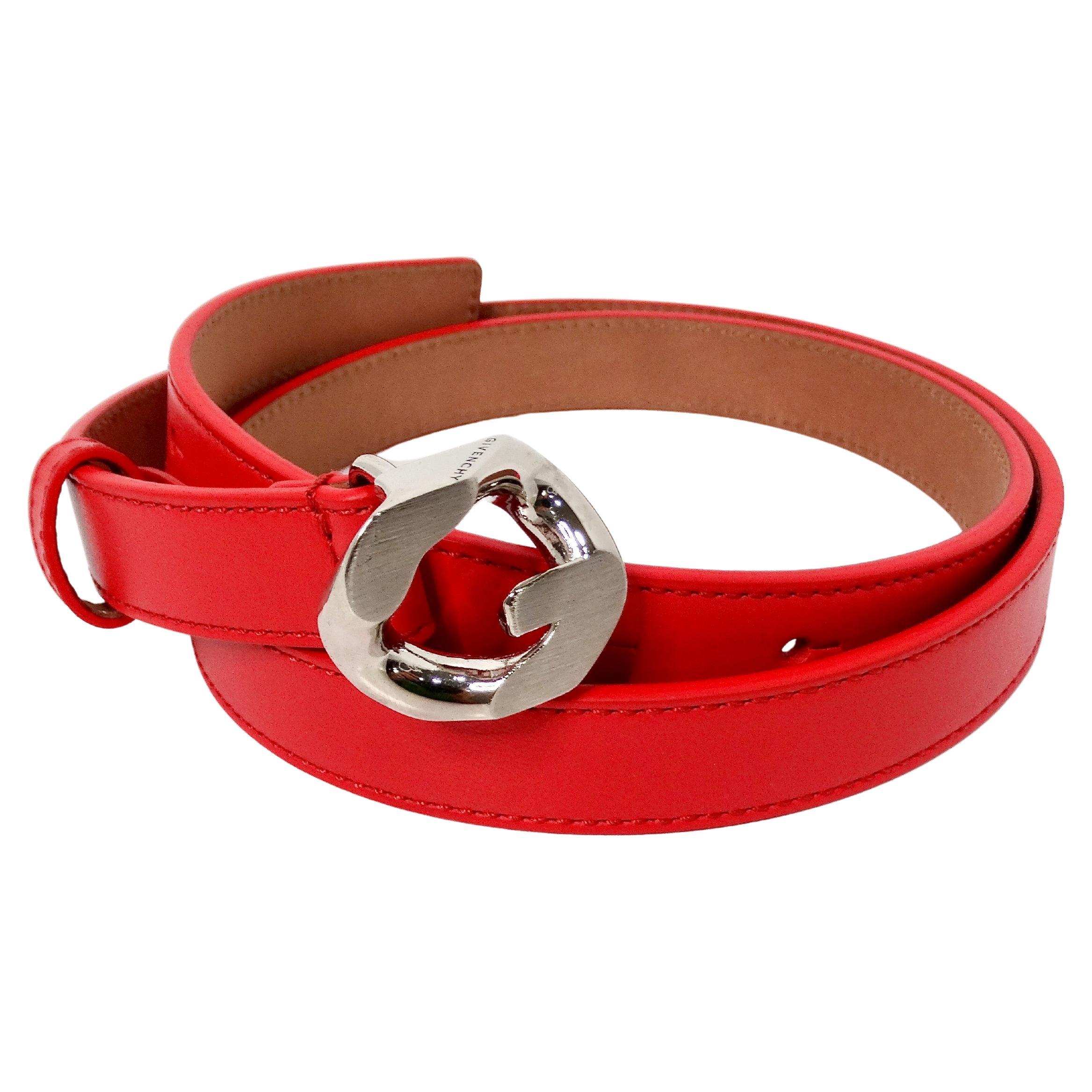 Cintura Givenchy G-Chain in pelle argentata e rossa