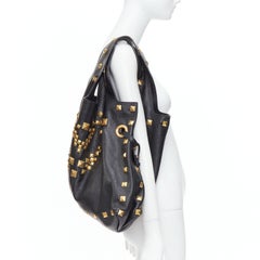 GIVENCHY George V black textured leather gold giant studs tote bag