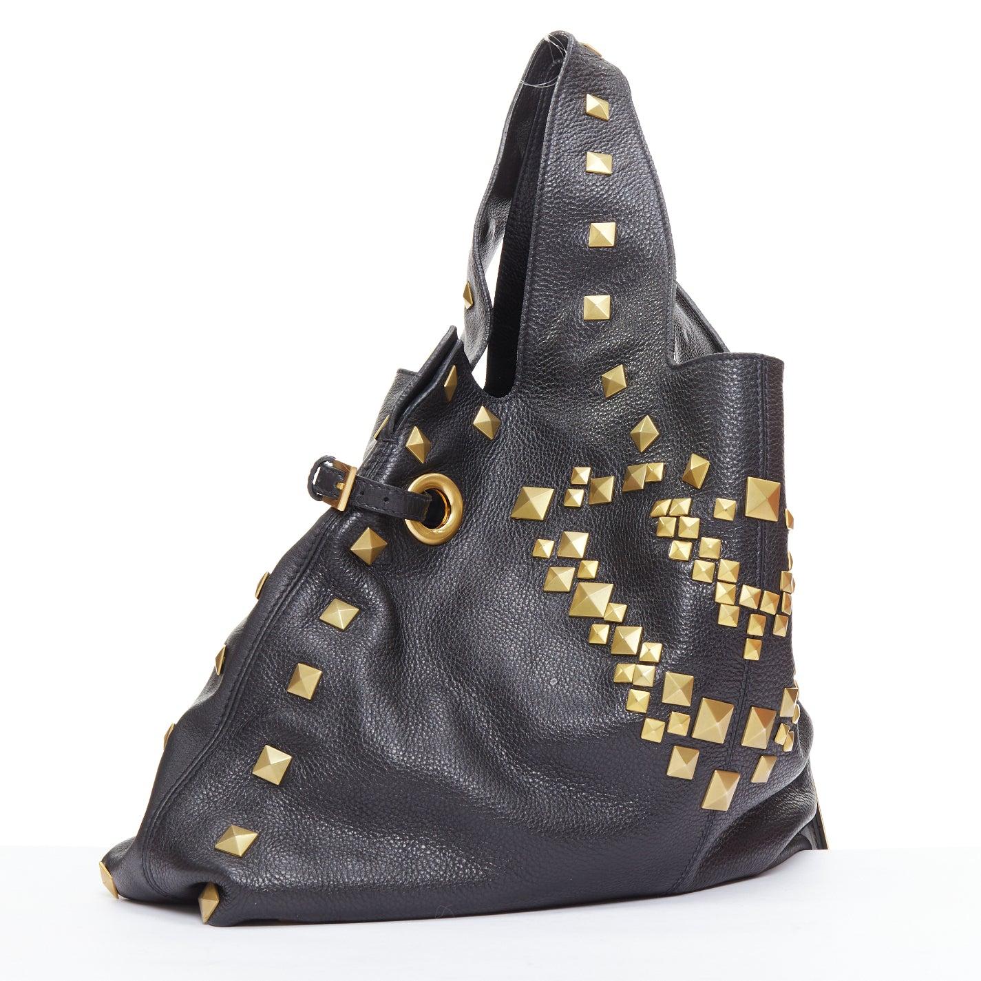 Black GIVENCHY George V black textured leather gold giant studs tote bag