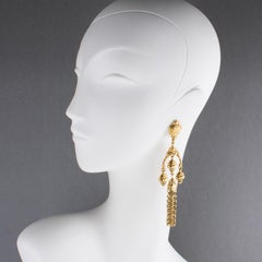 Givenchy Gilded Metal Baroque Dangle Jeweled Clip Earrings