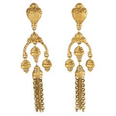 Givenchy Gilded Metal Baroque Dangle Jeweled Clip Earrings