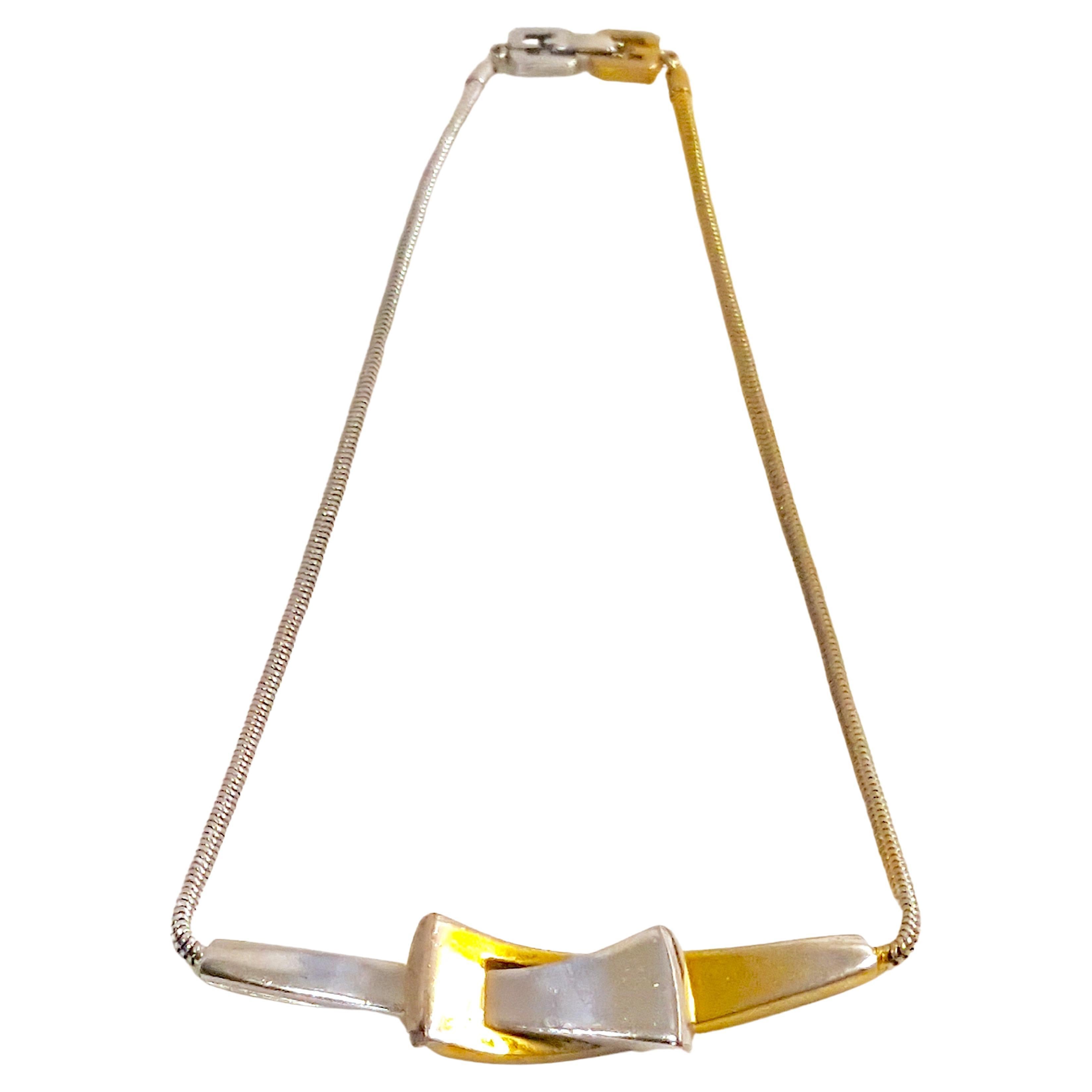 Givenchy 1976 Dated GG Logo Gilt Bar Pendant SnakeChain TwoTone Choker Necklace For Sale