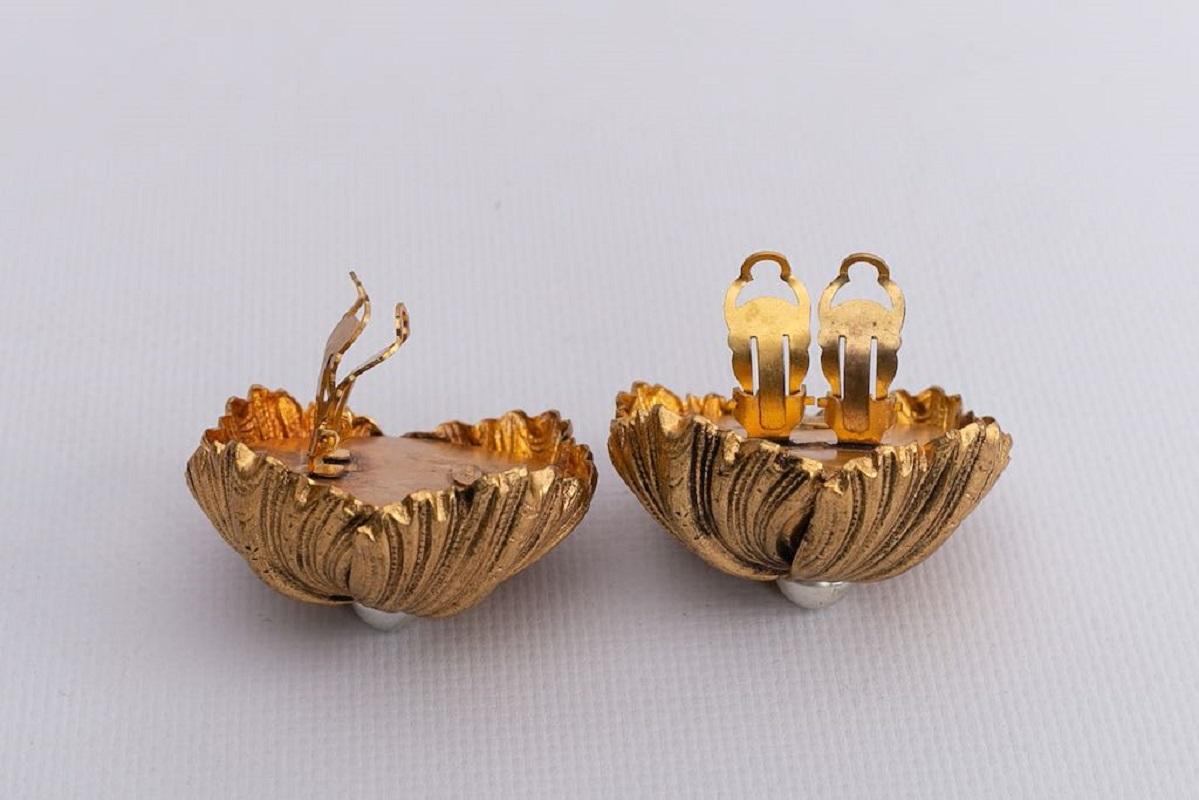 Women's Givenchy Gilted Metal Clip-on Earrings Centered with a Faux Pearl For Sale