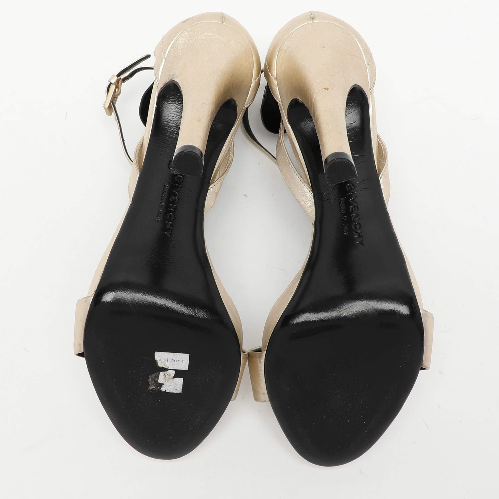 Givenchy Gold/Black Leather Ankle Strap Sandals Size 40 For Sale 1