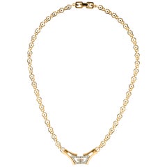 Givenchy Gold Chain GG Charm Pendant Crystal Choker Chain Evening Necklace