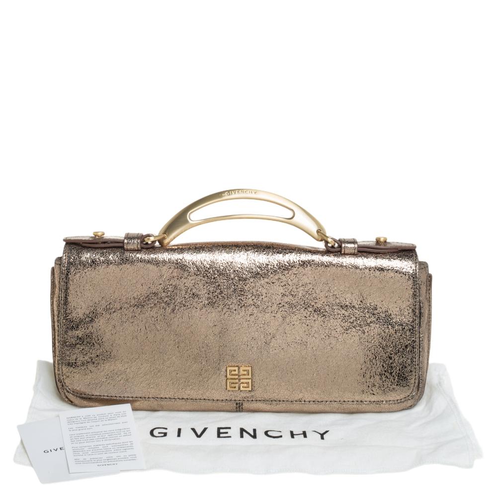 Givenchy Gold Crinkled Leather Cut Out Metal Handle Clutch 5