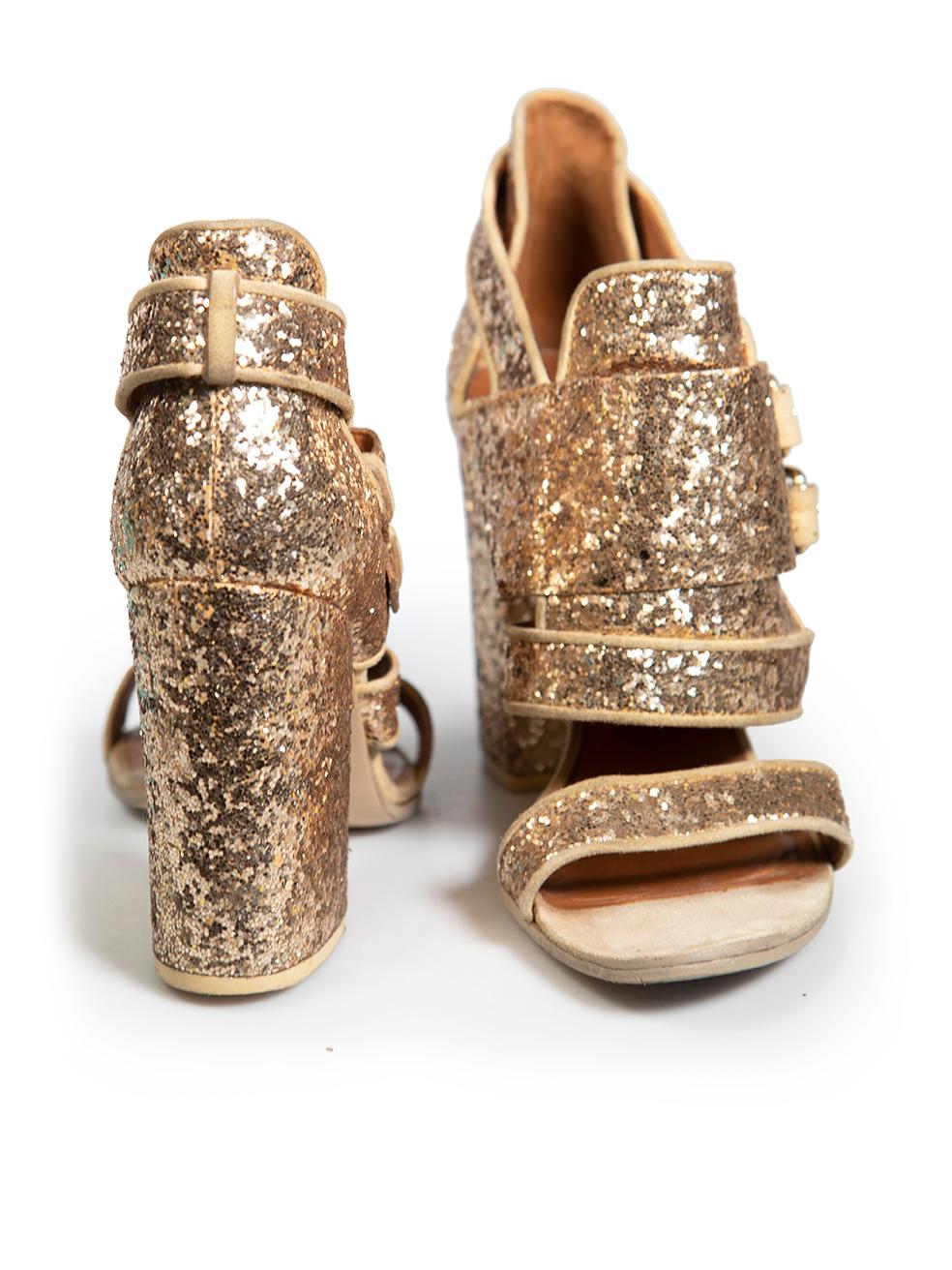 Givenchy Gold Glitter Chunky Heels Size IT 38 In Good Condition For Sale In London, GB