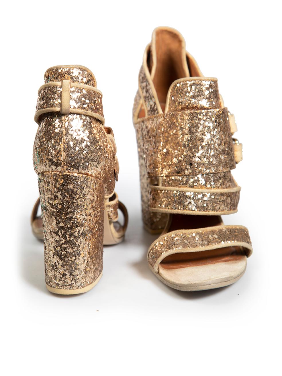 Givenchy Gold Glitter Chunky Heels Size IT 38 In Good Condition In London, GB